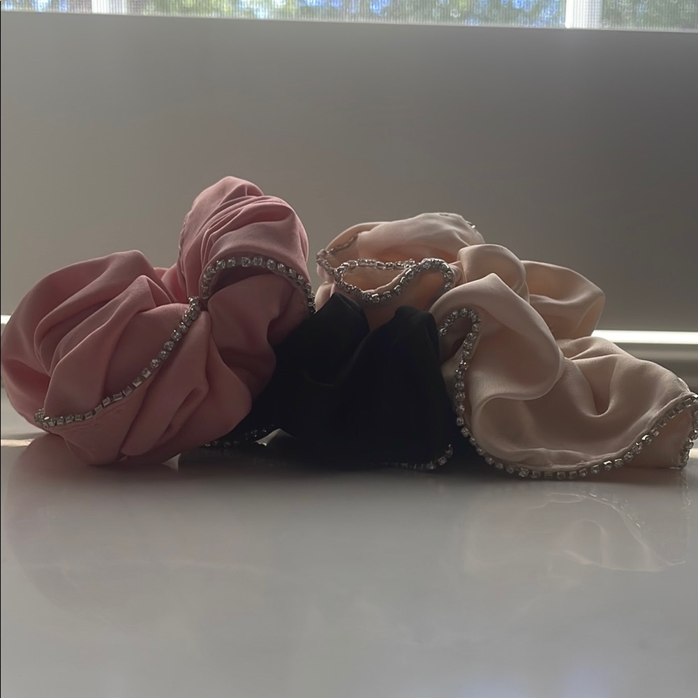 Elegant Scrunchie Set with Rhinestone Trim